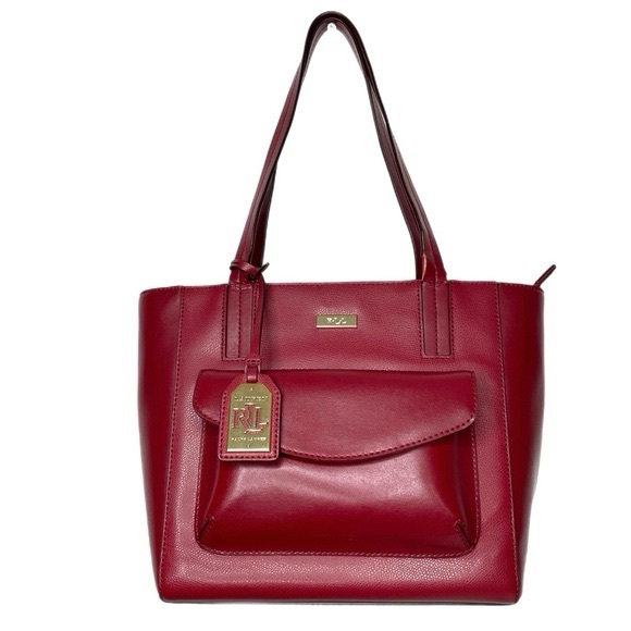 Handbags - New Lauren Ralph Lauren RLL Red LeatherTote